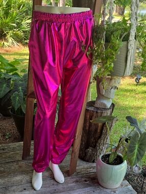 12pm Hot Pink Metallic Lamé Joggers Size Medium